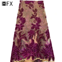 

HFX Magenta Mix Gold African Lace 2019 Rhinestones Design Embroidery Mesh Lace Velvet French Lace Fabric