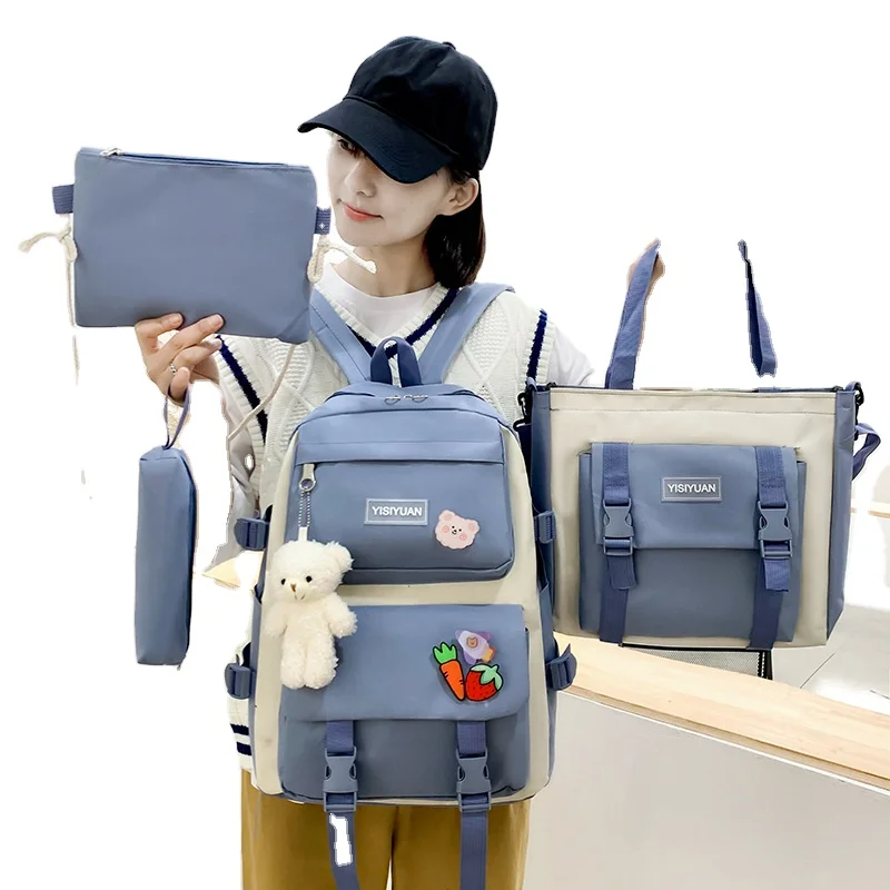 

Canvas Backpack Combo Stylish Kids Student 5 Pieces School Bag Set For Girl