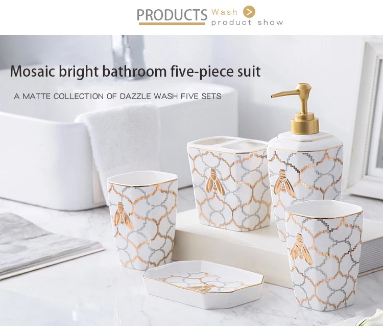 D54 Marbling Nordic Style Ceramic Bathroom Product Wedding Present Set 5 Pcs A 