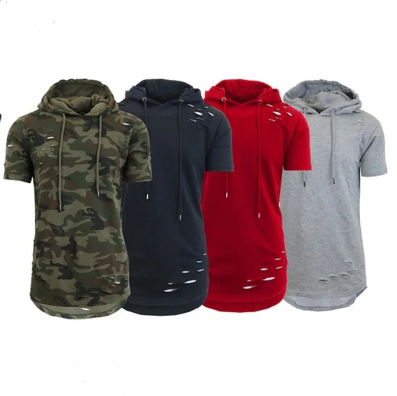 

Short Sleeve Hoodies Fashion slim Hooded Sweatshirt Men Hip Hop Hoodie Men's Rapper Vest Top camisa masculina clothes