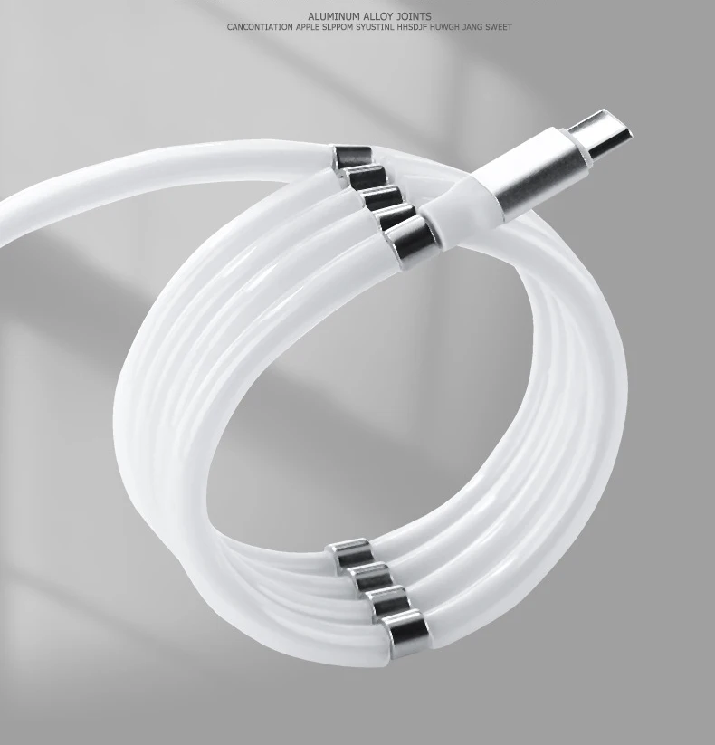 

Magnetic USB data fast Charger Cable for phone portable Type-C Lightning Micro Jack, White