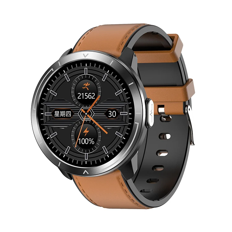 

Full Touch Round Health Watch ECG PPG Body Temperature Monitoring Alarm Clock Spo2 Sensor Leather Bracelet M18plus Smart Watch, Pink, gray, blue,black,brown