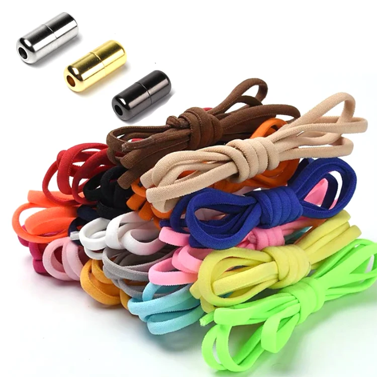 

Dongguan Factory Sale No Tie White Oval Elastic Lazy Shoelaces , Metal Screw Semicircle Stretchy Shoe Laces with Capsule Locks, 16 colors available