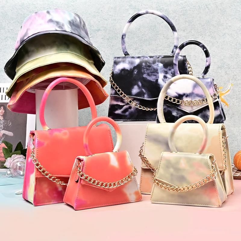 

2021 Hot Selling Small Purses Women Hand Bags Ladies Handbags For Women Tie Dye Purses And Handbags With Matching Bucket Hat Set, 6 colors