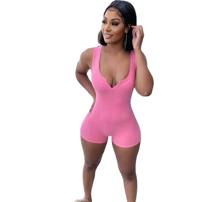 

Wholesale Summer Ladies Bodycon Jumpsuits Sleeveless V Neck Vest Home Wear Women Shorts Rompers, White, black, rose red, deep red, golden, blue