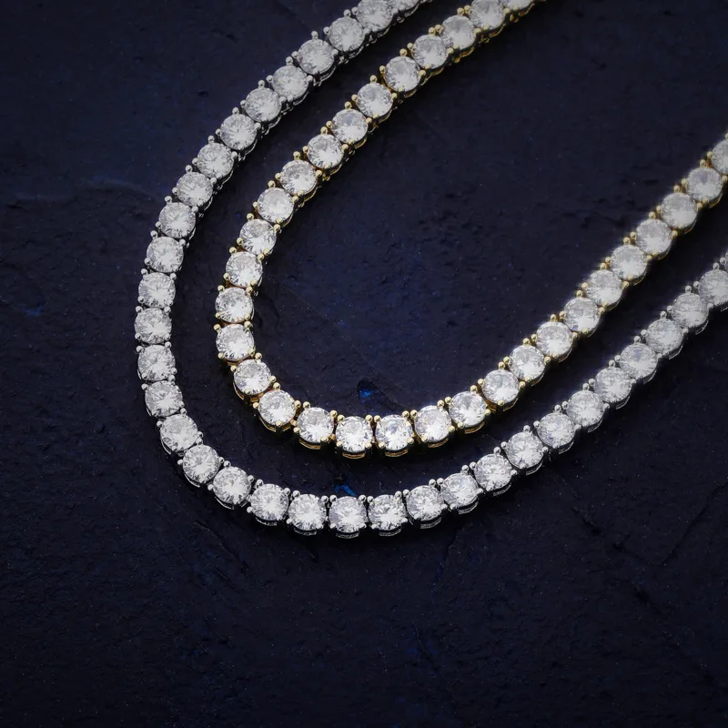 3mm 4mm 5mm Gold Plated Tennis Chain: Hip Hop Iced Out White Gold AAA CZ Jewelry