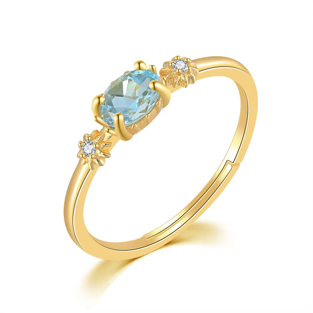 

Damen Edelstein Schmuck Vergoldet Natural Gemstone Sky Blue Topaz Prong Setting 925 Sterling Silver Ring RI066, Picture shows