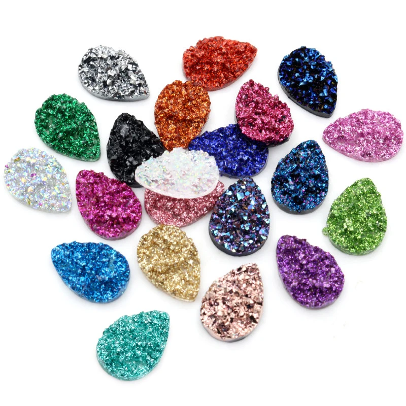 

New Fashion 40pcs 10x14mm 13x18mm Drop Style Flatback Druzy Resin Cabochons for Necklace Earrings DIY Jewelry Making Findings