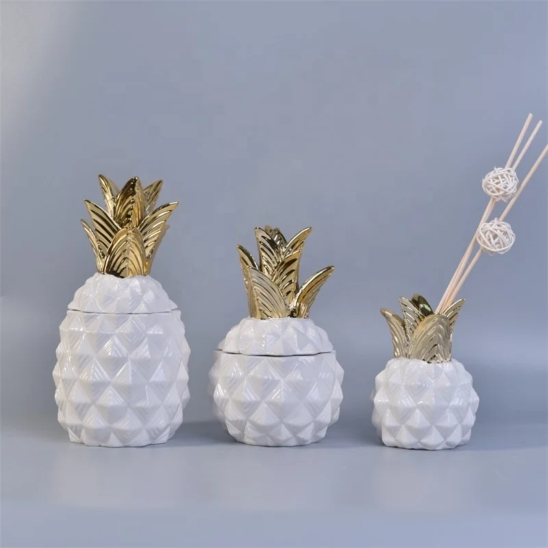 Pineapple-shape ceramic votive candle vessel customized candle jars with lid home decor wholesale