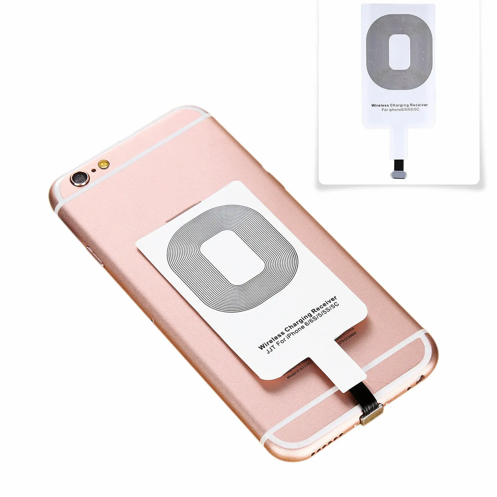 

High Quality Compatible Coil Fast Charging Qi Wireless Phone Charger Receiver Charging Adapter For iPhone 7 6 5, White