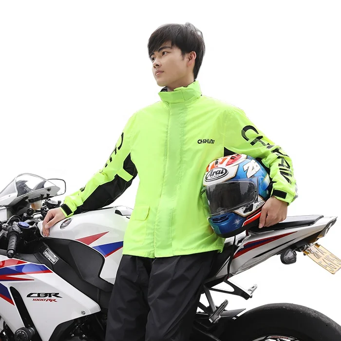 

Fashion Lightweight Hi Vis Motorcycle Rain Suit for Men, Green, black
