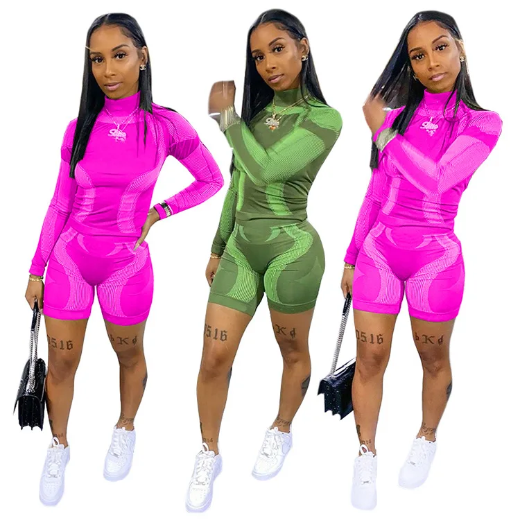 

YD210201 - Hot sales long sleeve 2 piece short sets casual seamless womens gym set