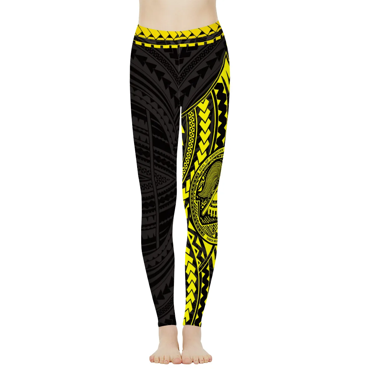 

Dropshipping Polynesian tribal Hawaiian Girl Tight Yoga Pants Full Length Women Fitness Leggings Yoga Long Pants yellow Samoan, Customized colors