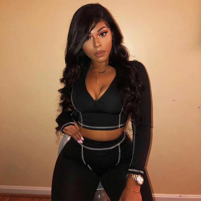 

Striped Pullover Long Sleeve Tops Gym Outfit Seamless Womens Leggings Yoga Set