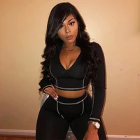 

Striped Pullover Long Sleeve Tops Gym Outfit Seamless Womens Leggings Yoga Set