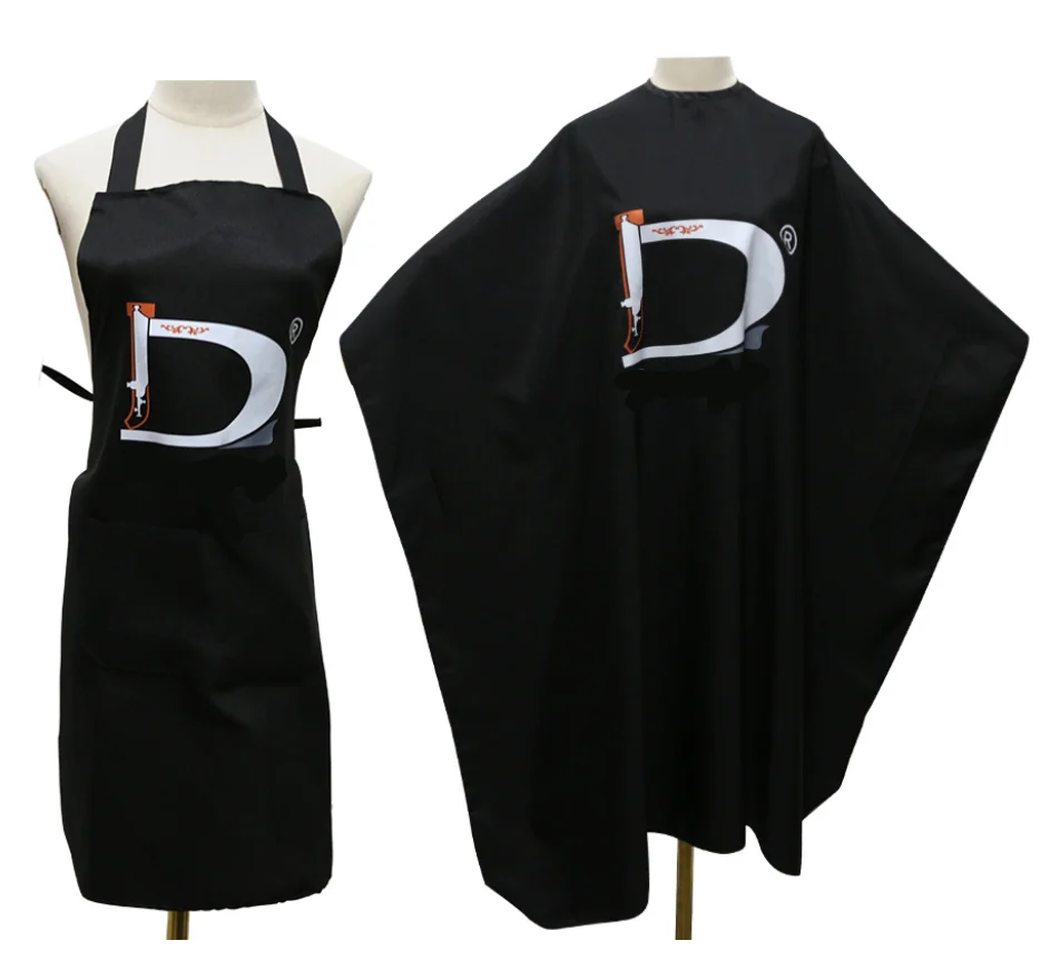 

High Quality Custom Logo Design Barbershop Barber Apron Shawl Cape With Pocket, Black, white, pink