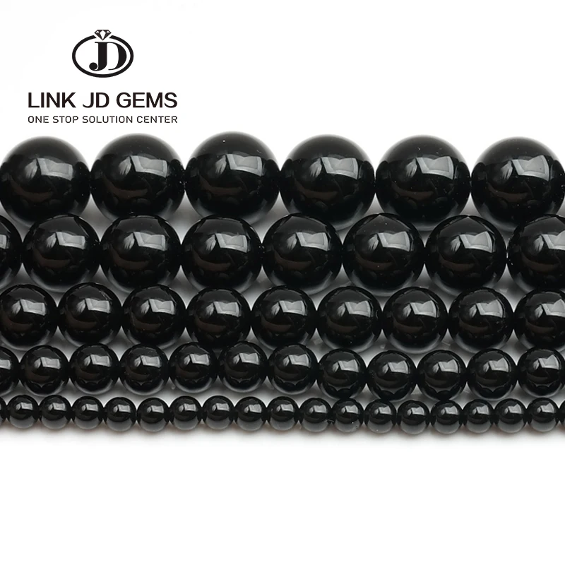 

4/6/8/10/12/14mm Natural Black Agates Onyx Stone Beads Smooth Round Loose Spacer Beads For Jewelry Making DIY Bracelets