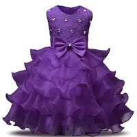 

Hot Selling Kids Pleated Skirt Girls Fancy Birthday Beaded Princess Stage Show Long Dress