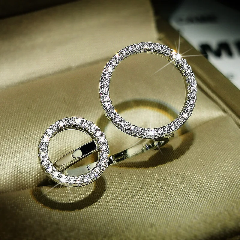 

High Quality Wholesale Platinum Plated Shine Zircon Geometric Oval asymmetry silver Rings for Women