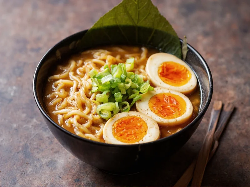 Bowl of homemade ramen with soft-boiled egg and scallions