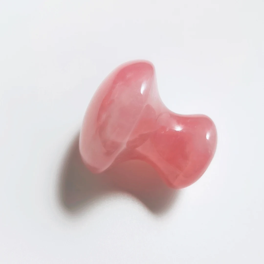 

High quality natural pink crystal guasha tool rose quartz mushroom beauty massager