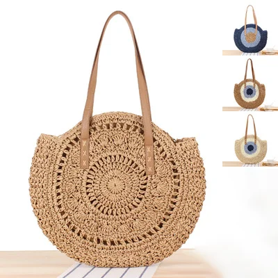 

Amazon Hot Sale Women Hand Woven Bag with Cut-out Large Capacity Lady Bag for Summer Beach Shopping and so on, Blue, beige, dark blue, light brown