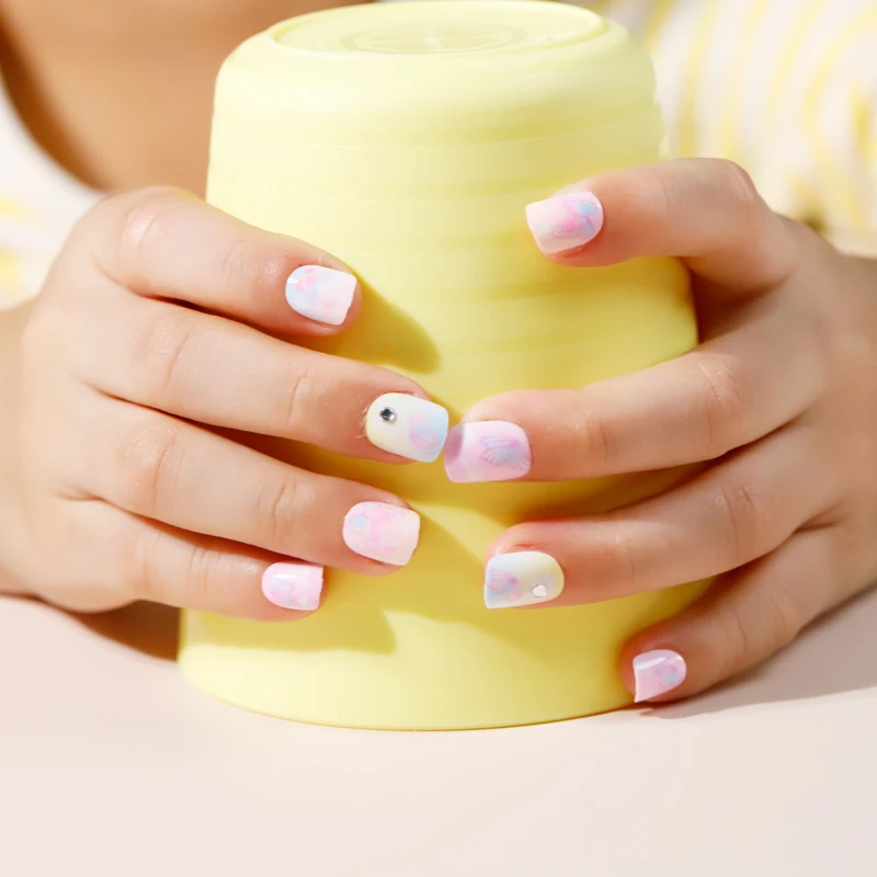 

Fancy colorful glue on nails high quality nail kits artificial fingernails for teens, Multi color