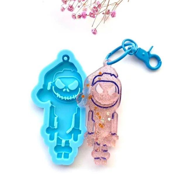 

B1043 Free Sample Shiny Resin Halloween Ghost Pendant Mould Cute Puppeteer Silicone Keychain Molds, Stock or customized