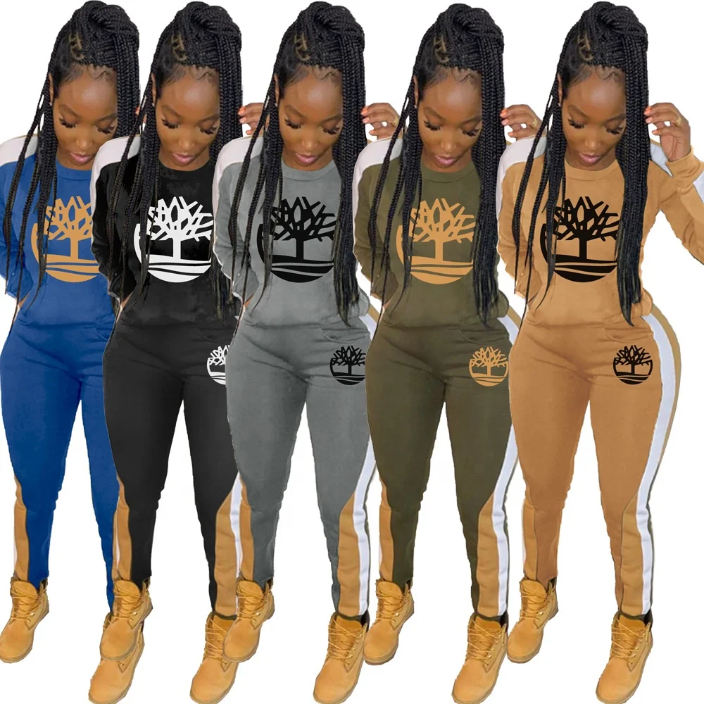 

AI59-5296 Sport Crew Neck Female Sweatshirt Set With Side Stripe two piece pants set casual dresses women clothing