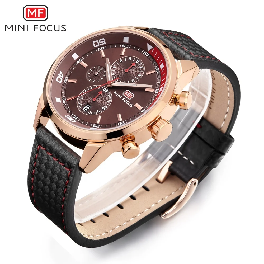 

MINI FOCUS MF0017G Male Quartz Cool Fashion Chronograph Calendar Analog Rattrapante Military Sports Wristwatch