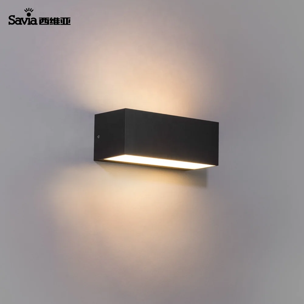 Saiva LED 12W IP44 ABS Outdoor Garden Modern Weather Proof Rectangle Square Black Up And Down Light Wall Mounted Lamp