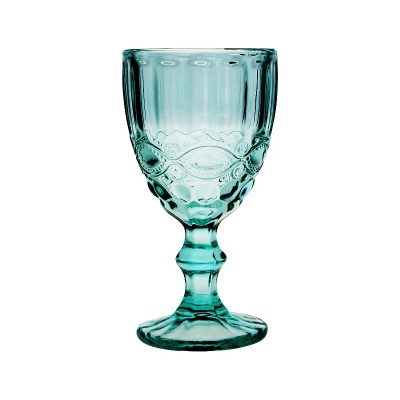 Cheap Price Wedding Decoration Colored Goblet Wine Water Glass Pressed Glass Goblets Vintage