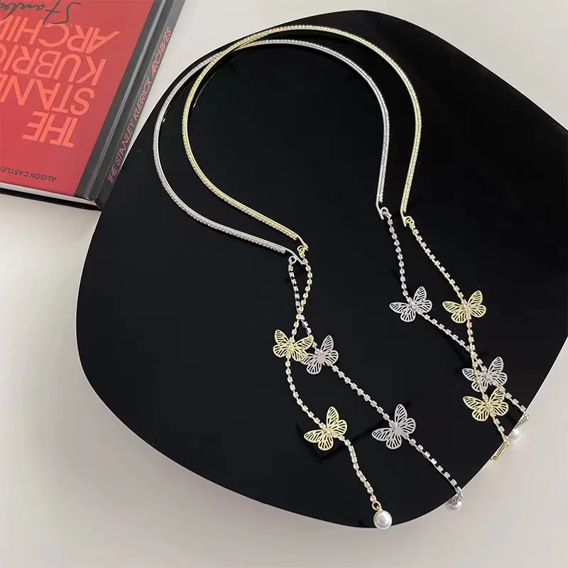 

Trendy hair accessories alloy headband with long tassels butterfly