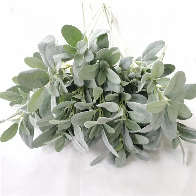 

AI508 Factory Wholesale Green Artificial Flocked Lambs Ear Leaves For Home Wedding Craft Floral Decoration