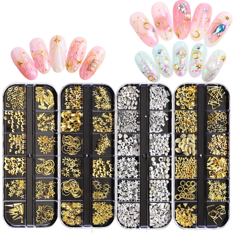 

Various styles of special-shaped rhinestone rivets alloy pearl sequins nail art DIY sets of decoration accessories, Multicolor