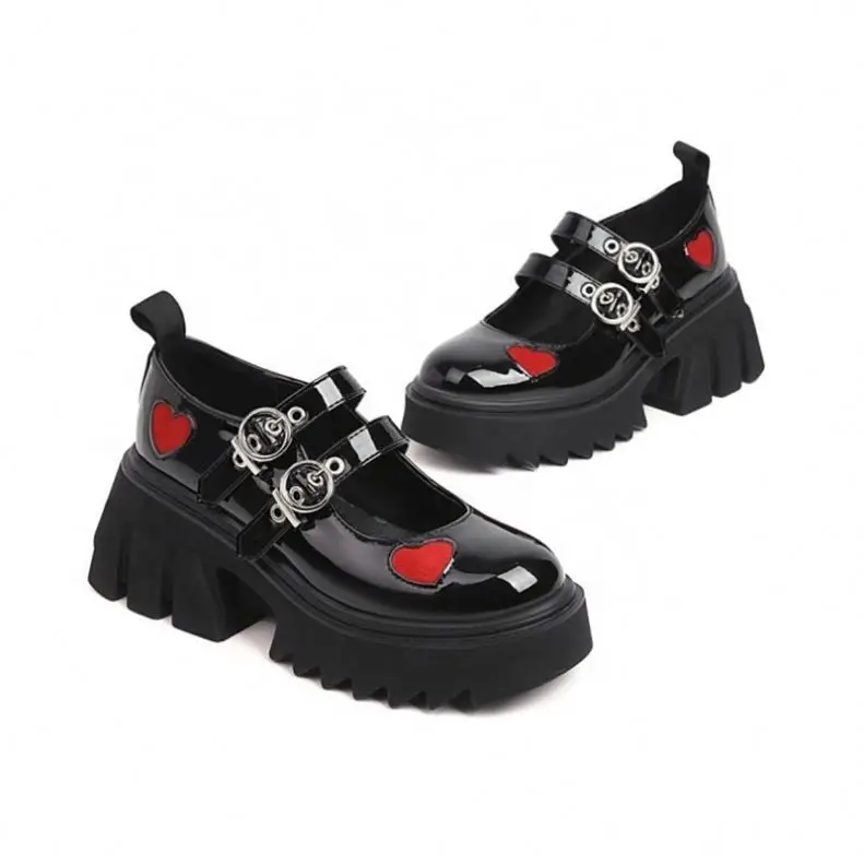 

Anti Slippery Thick Sole Heart Shape Closed Round Toe Women Dress Shoes Buckle Strap Black Sandals Summer Women Shoes Size 10.5
