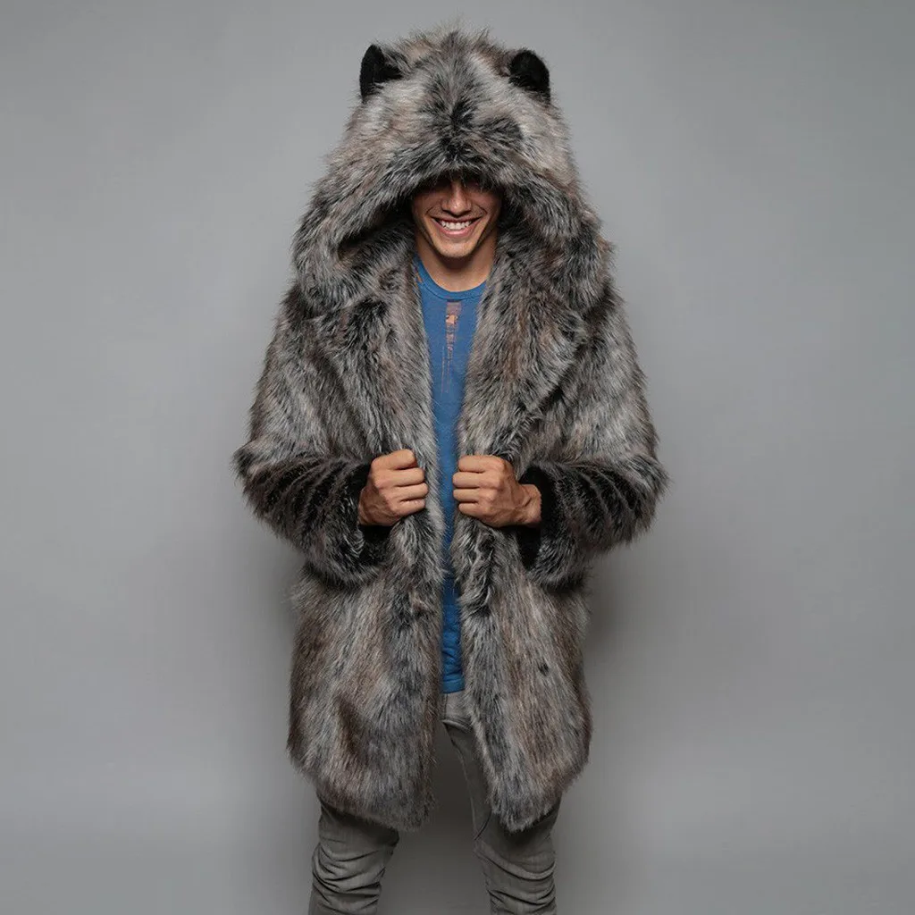 

European and American new style imitation fur jacket men's winter leisure warm mink fur coat men's long fur coat