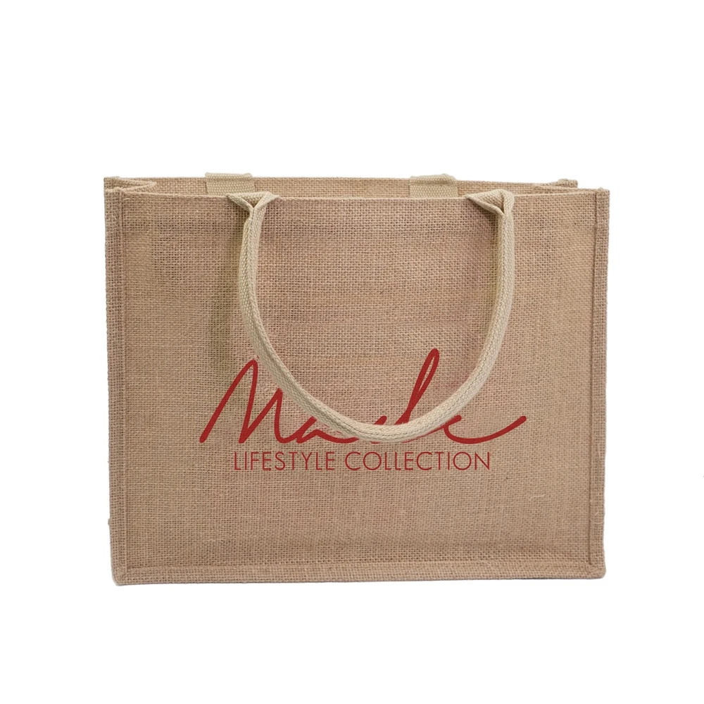 

Hot Selling Reusable Natural Grocery Jute Tote Bag customized tote bag wholesale linen jute tote bag with rope handle, Customized color