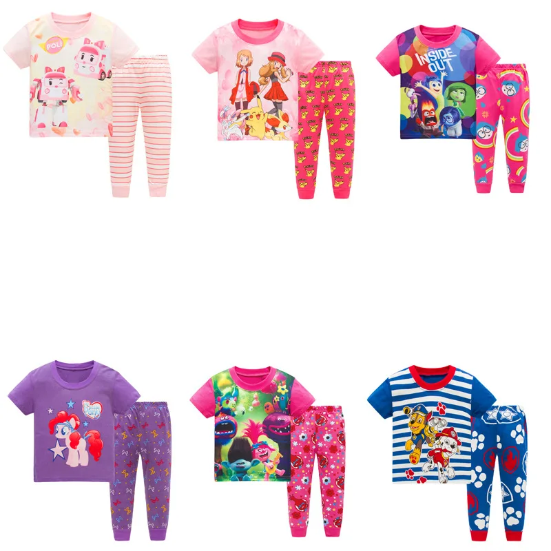

Kids short Sleeves 2 Piece Pjs Top and Pants Set 100% Cotton Pajamas Sets Sleepwear Nightwear Clothing Clothes Set for kids boys, Picture shows
