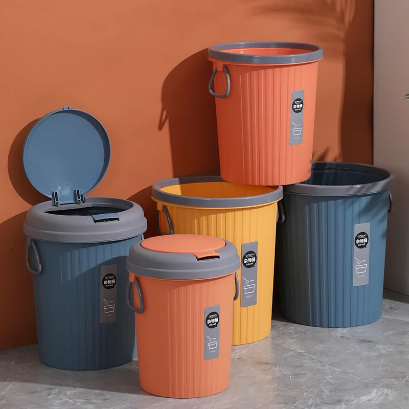 

Large Round Trash Bin With Lid Home Office Accessories Trash Bin Toilet Kitchen Basurero Cocina Household Cleaning Tools, Yellow