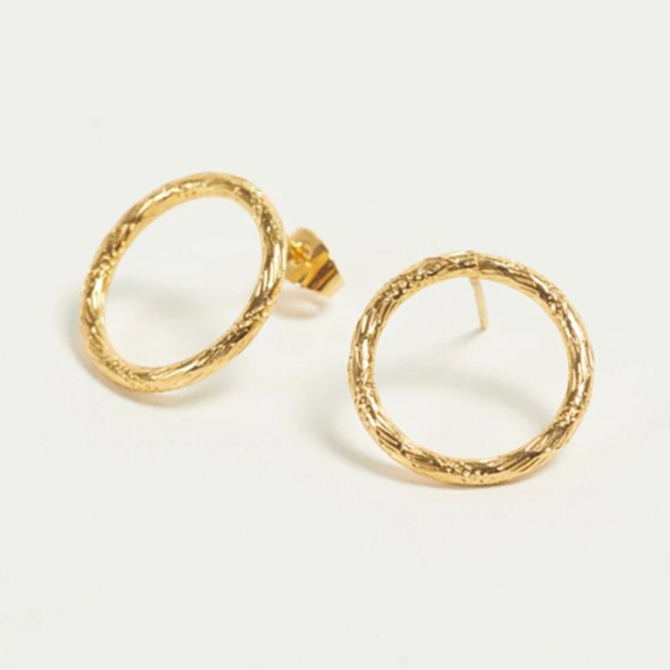 

925 Sterling Silver 18k Gold Plated Round Circle Fashion Stud earrings For Fashion Woman Earrings
