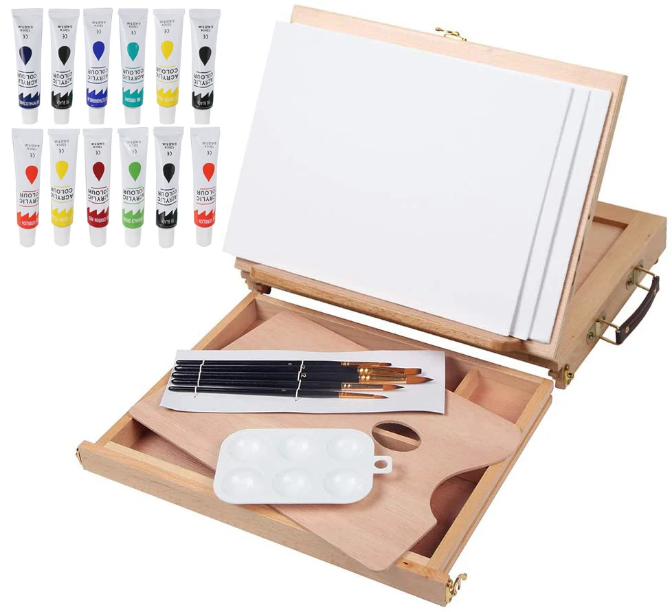 23pcs Kids Painting Kits With 12 Pcs Acrylic Paint Canvas Panel And