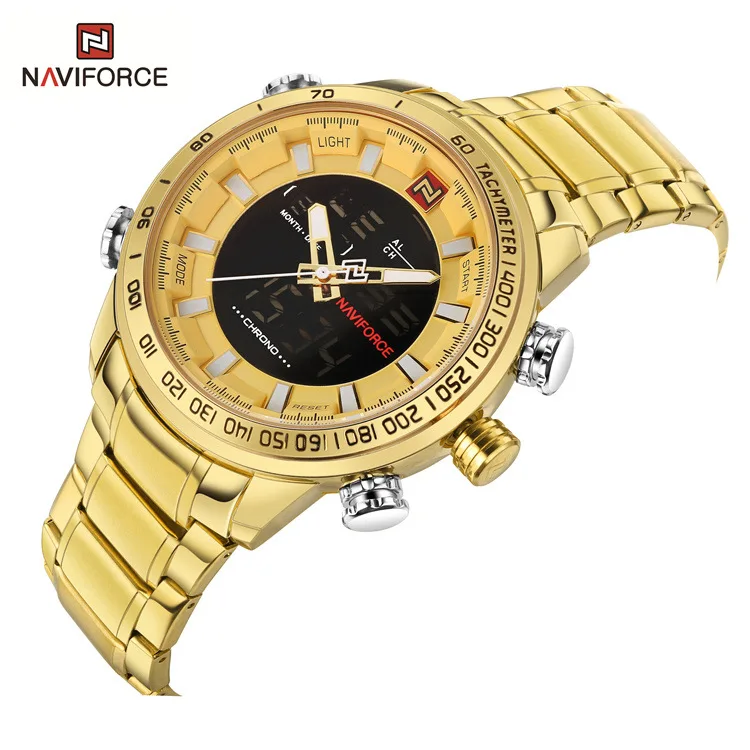 

Naviforce sports watch men's fashion multifunctional watch luminous quartz electronic gold watch, 6 colors