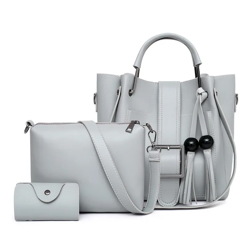 

3 pcs ladies bags handbag set handbags for women 2020 set with tassel, Beige, red, gray, black, pink, brown