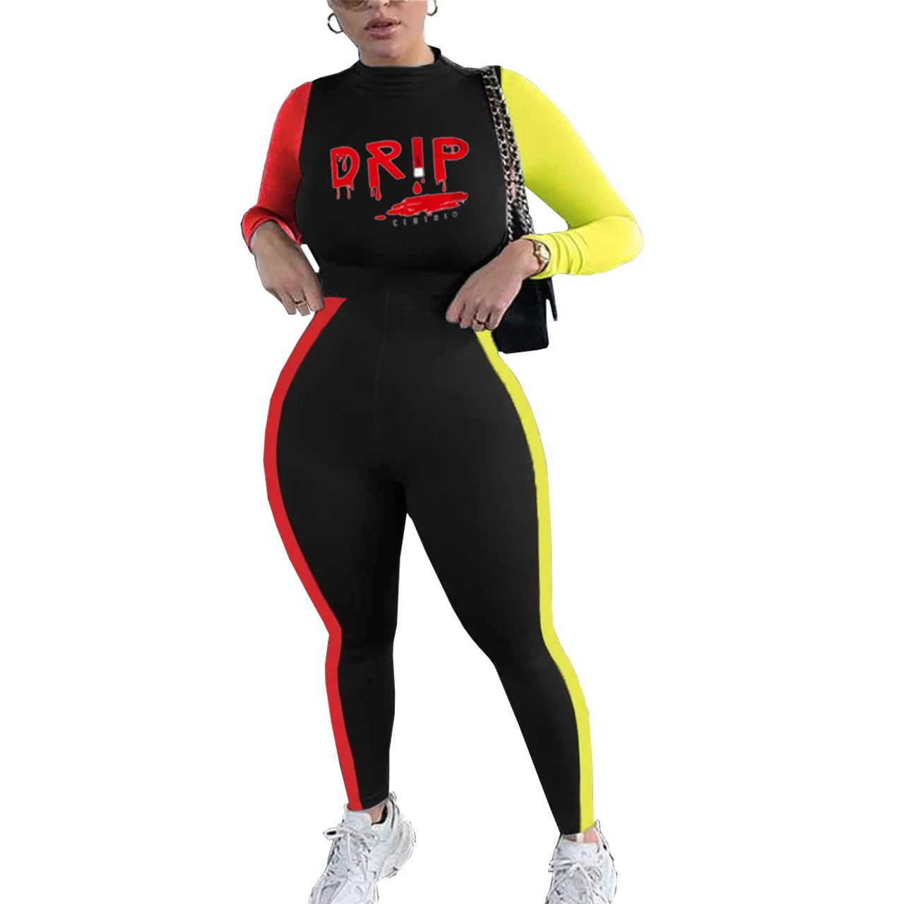 

wholesale women 2021 new printed sexy long sleeve bodycon one piece fitness jumpsuit