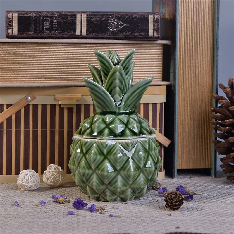 Pineapple-shape ceramic votive candle vessel luxury candle holder with lid home decor wholesale