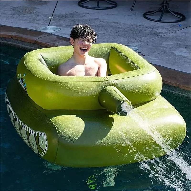 

hot summer holiday adults beach toy eco-friendly PVC top quality pool floats funny water games inflatable tank floats with gun, Green