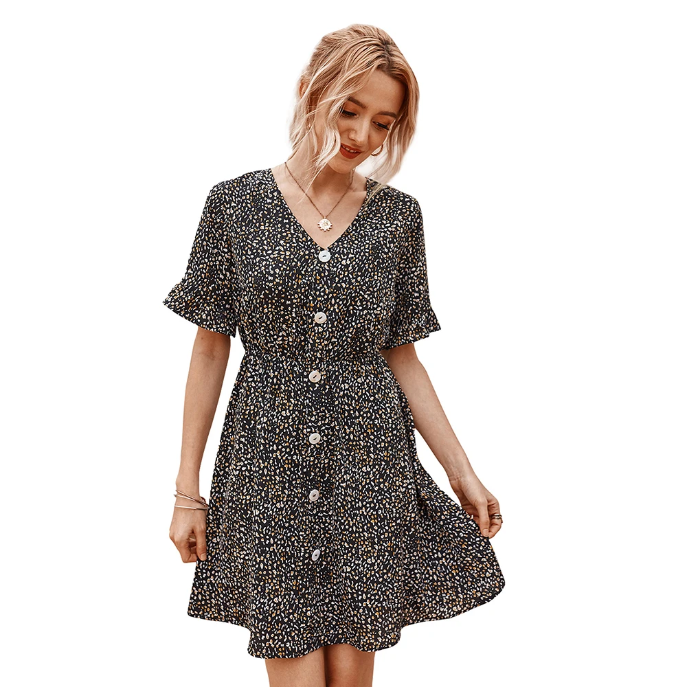 

MUTONGYI Trendy Women's Clothing Dress Flare Half Sleeve Speckled Floret Ladies Dresses Casual Women Mini Dresses, Multi