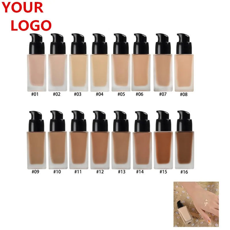 

Makeup Foundation Mineral Sunscreen Custom Your Logo Waterproof Full Coverage Oil Free Liquid Matte Foundation, 16 colors