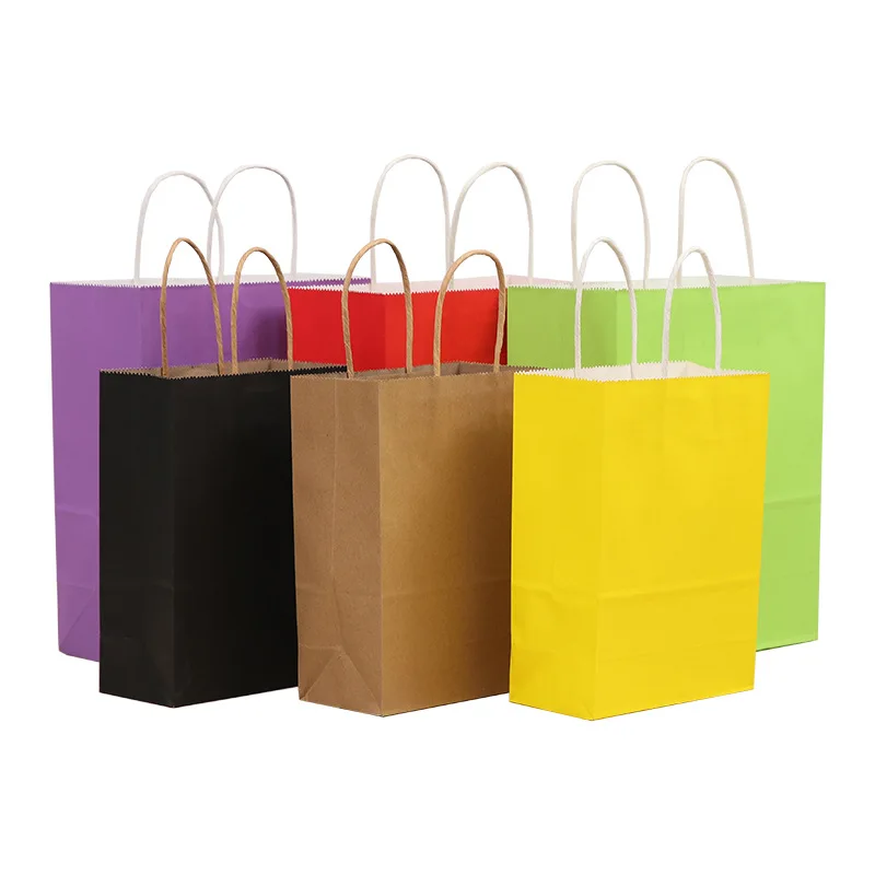 

High Fashion Custom Multi-Colored Takeaway Packaging Portable Bag Kraft Paper with handles Gift Bag Custom Paper Shopping Bag, 17 colors